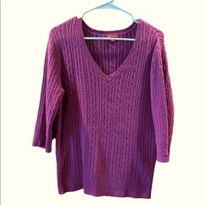 Cable Knit Purple V-neck Sweater